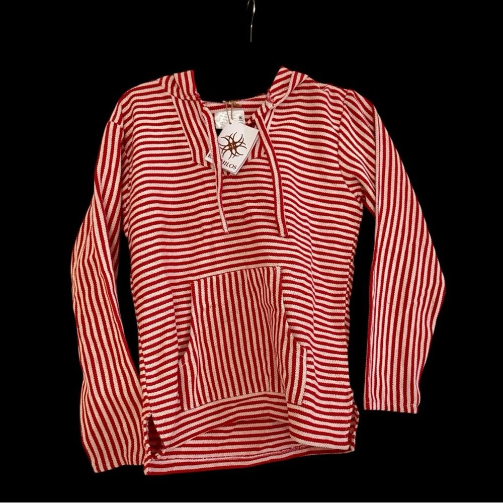 NWT Kamhilos Textiles’ Cotton Red and White Striped Woven Women's Hoodie